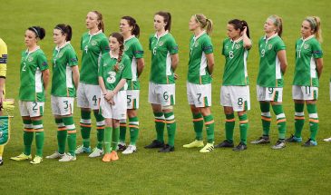 20 September 2016; Republic of Ireland players during the national anthem ahead of the UEFA Women's Championship Qualifier match between Republic of Ireland and Portugal at Tallaght Stadium in Tallaght, Co. Dublin. Photo by Cody Glenn/Sportsfile