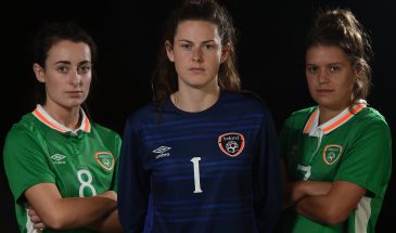 13 October 2016; Roma McLaughlin, Amanda McQuillan and Jamie Finn of Republic of Ireland during an Under 19 squad portrait session at the Maldron Airport Hotel in Dublin. Photo by Cody Glenn/Sportsfile *** NO REPRODUCTION FEE ***